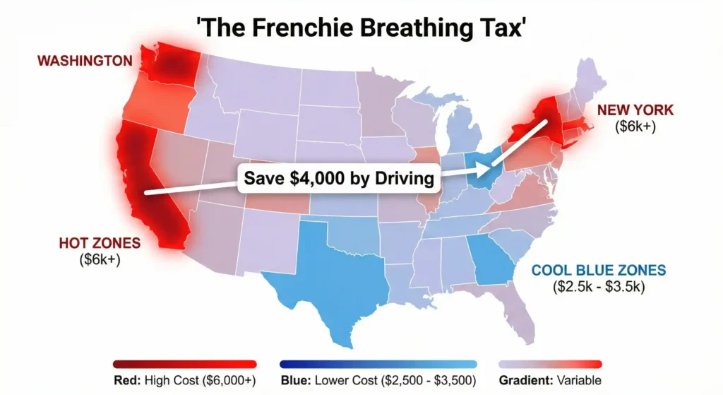 The Frenchie Breathing Tax'. Professional vector style