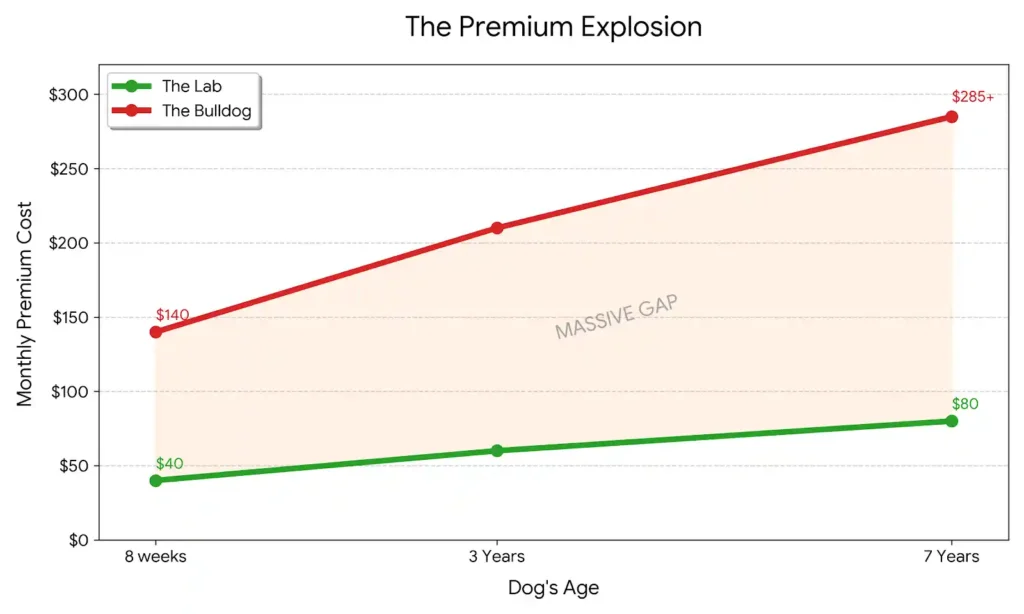 A clean line graph titled 'The Premium Explosion