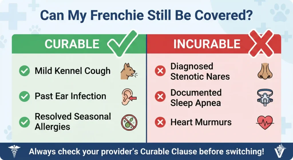 A comparison table graphic titled 'Can My Frenchie Still Be Covered