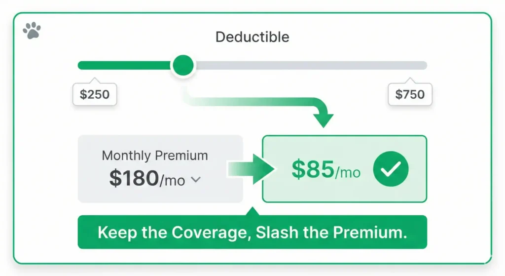 A digital UI graphic showing a slider interface for pet insurance