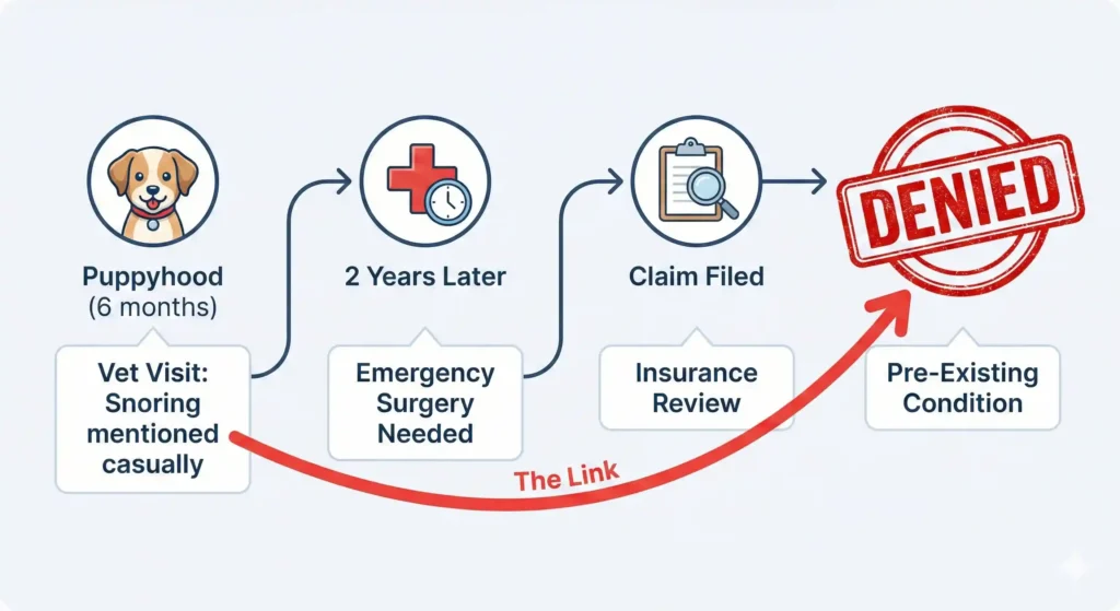 Use a red line connecting the puppy chat to the denied stamp (1)