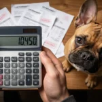 A cinematic, slightly stressful point-of-view shot. A person's hands are holding a calculator showing ' 10,450' on the screen