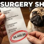 A close-up, high-quality image of a person's hands holding a long, detailed veterinary invoice receipt