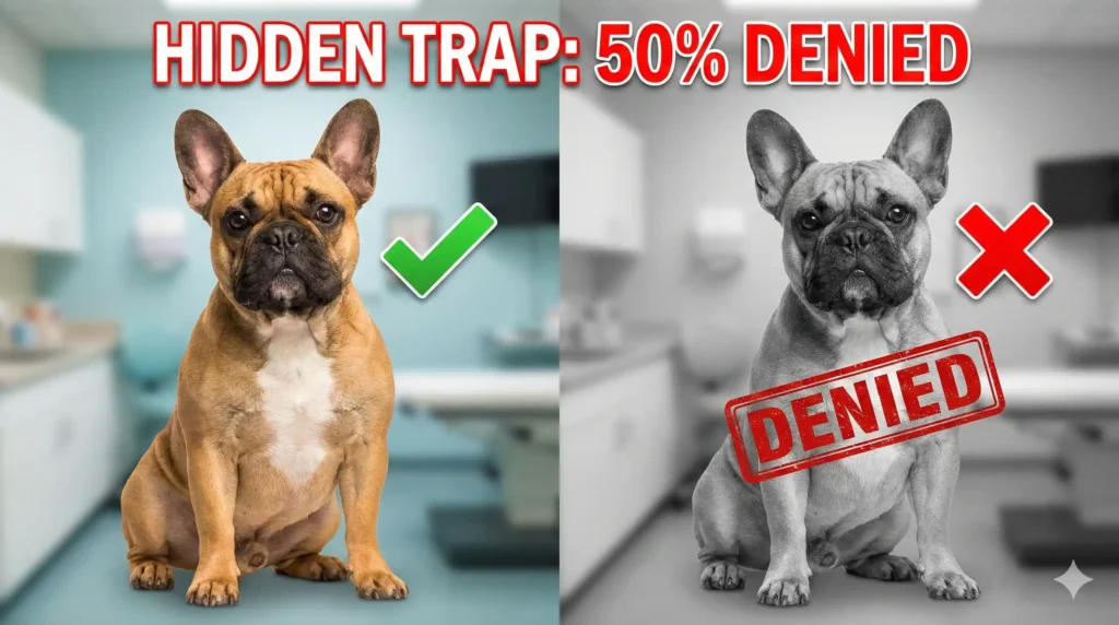 Split-screen conceptual image of a French Bulldog sitting facing forward